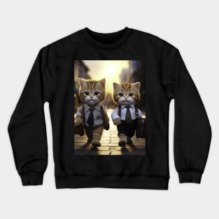 two business cats walking on the street Crewneck Sweatshirt